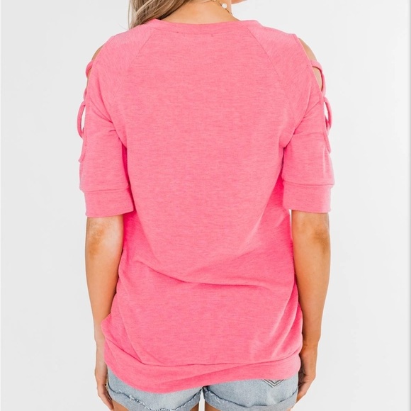 Once Upon A‎ Time Criss Cross Sleeve Top- Ultra Pink - Picture 7 of 10